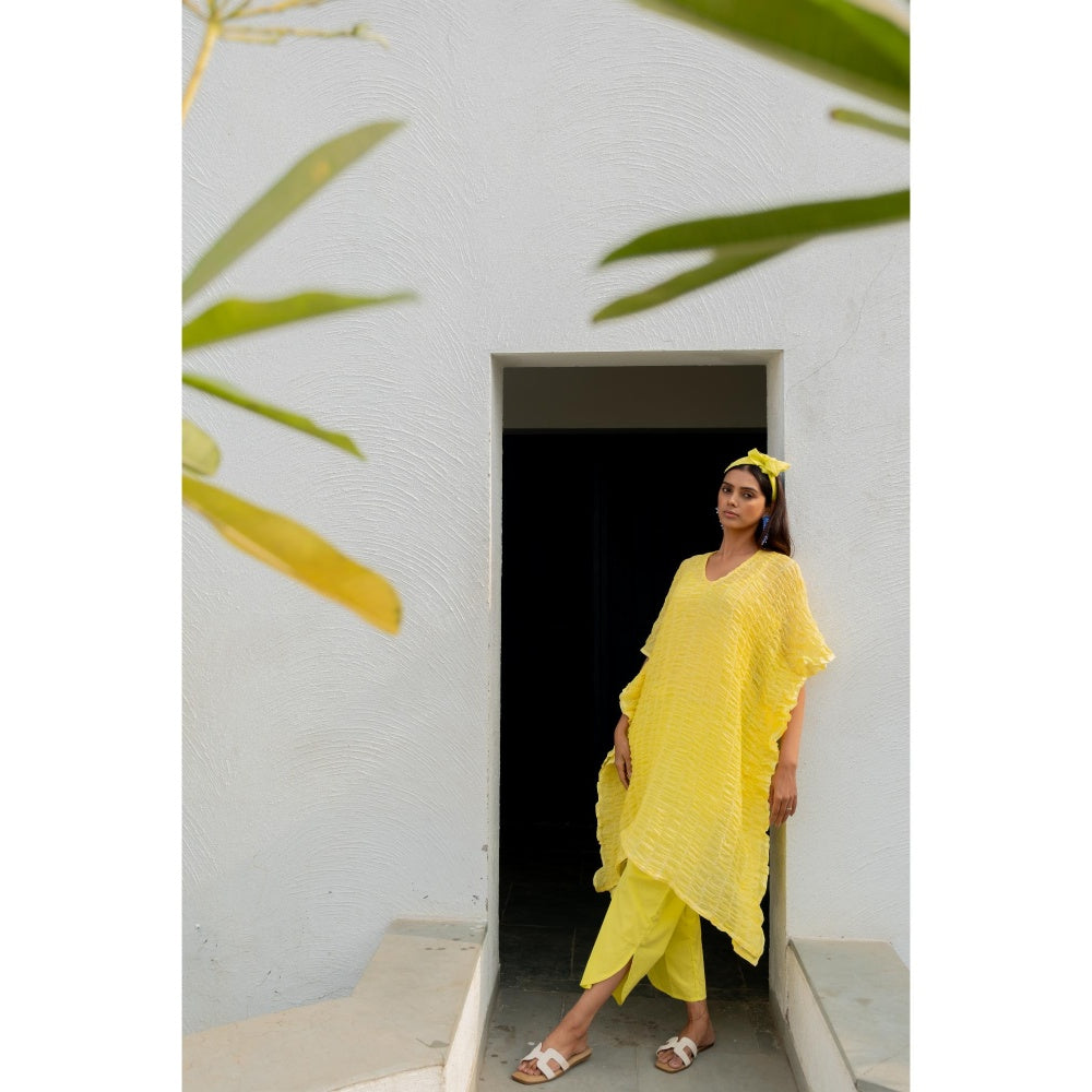 Silai Studio Iced Lemon Kaftan With Pant and Inner (Set of 3)