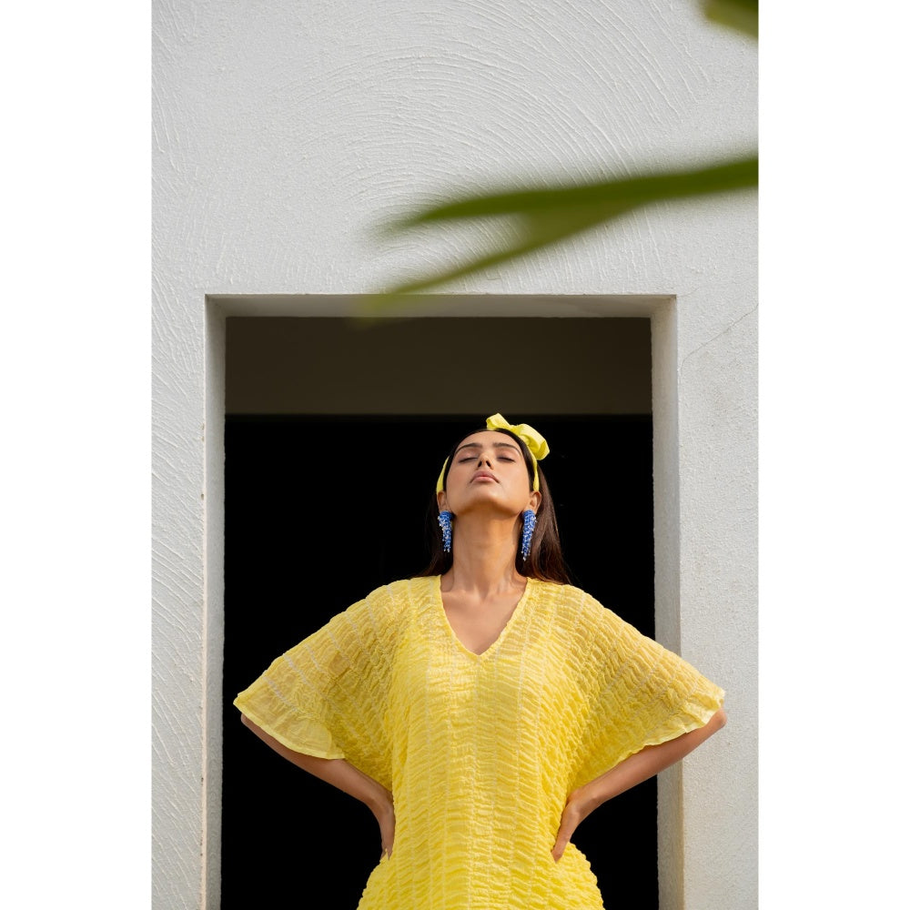 Silai Studio Iced Lemon Kaftan With Pant and Inner (Set of 3)