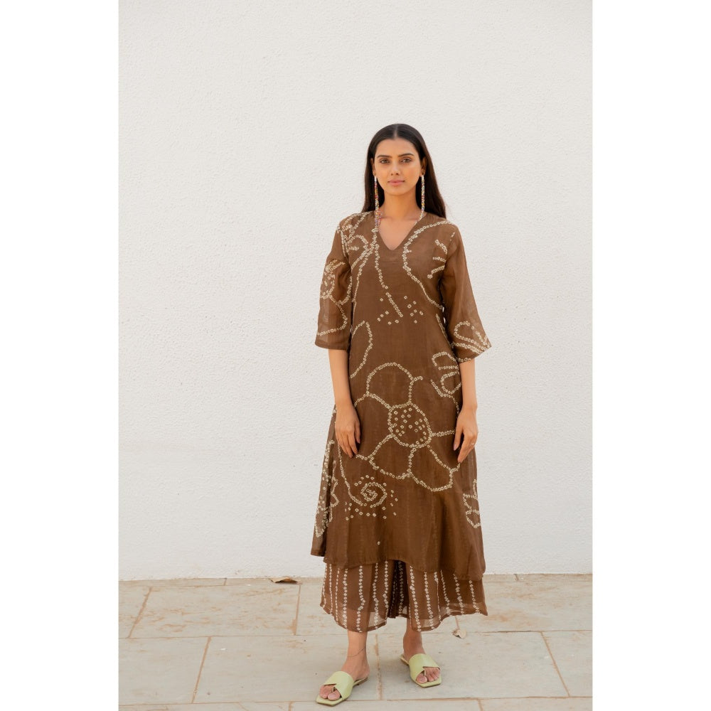 Silai Studio Rosewood Bandhani Kurta with Inner (Set of 2)