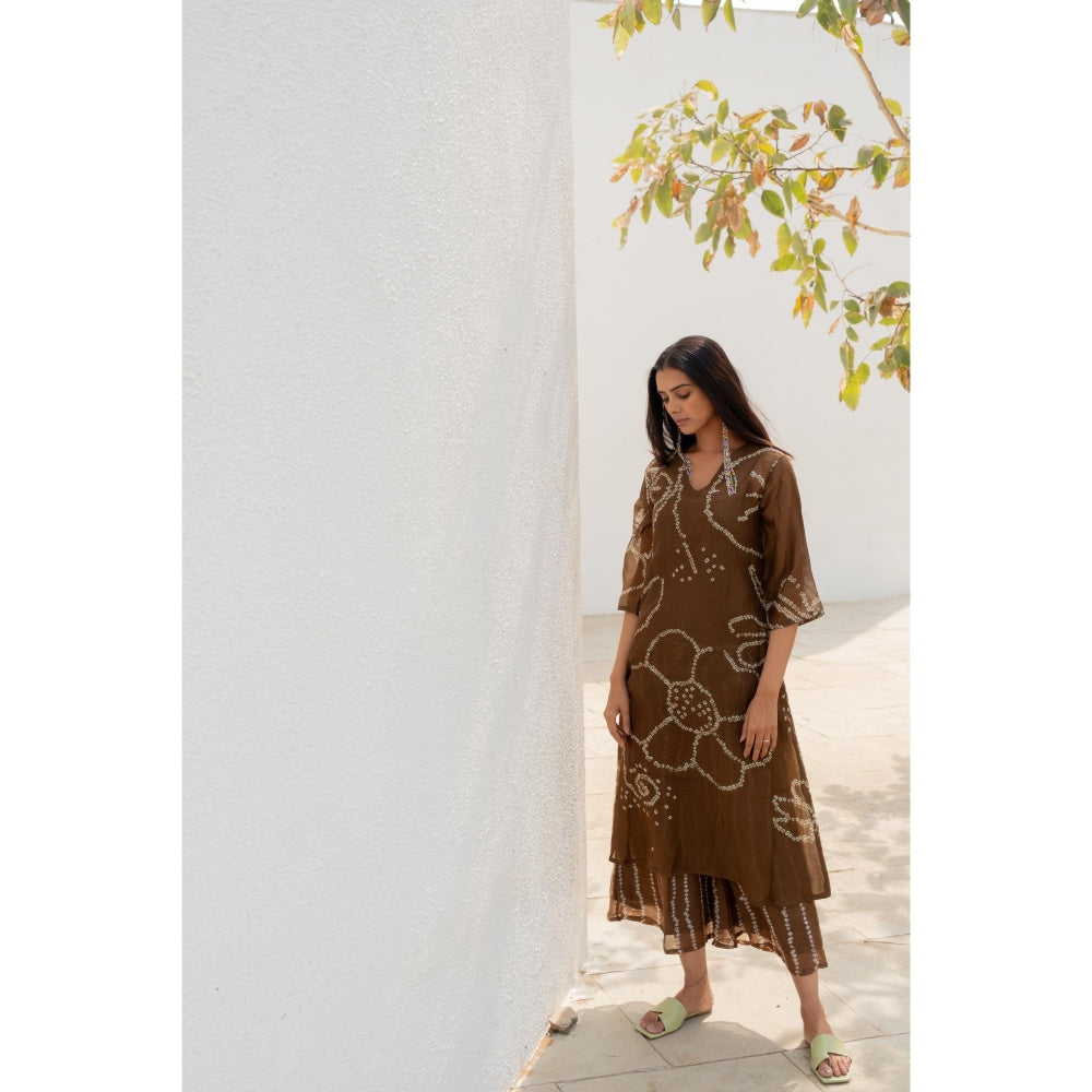 Silai Studio Rosewood Bandhani Kurta with Inner (Set of 2)