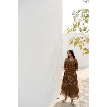 Silai Studio Rosewood Bandhani Kurta with Inner (Set of 2)