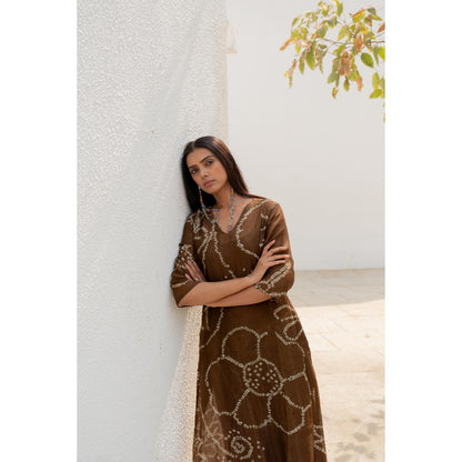 Silai Studio Rosewood Bandhani Kurta with Inner (Set of 2)