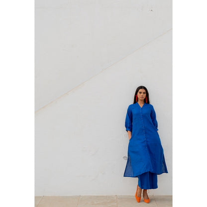 Silai Studio Sapphire Linen Button-down Kurta