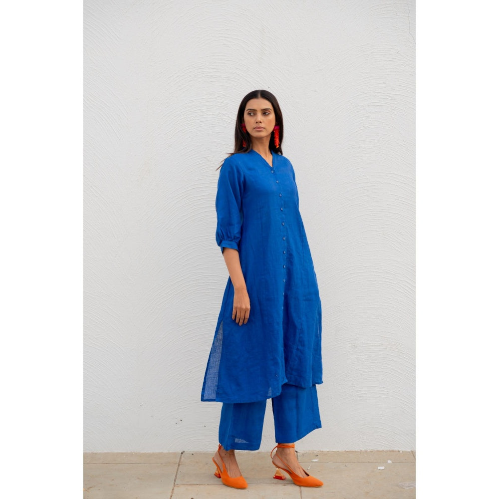 Silai Studio Sapphire Linen Button-down Kurta
