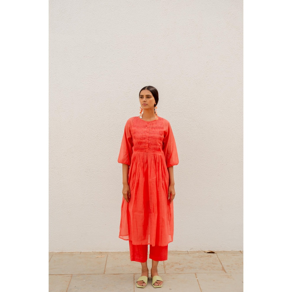 Silai Studio Coral Pleated Kurta with Inner (Set of 2)