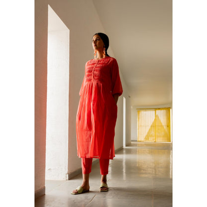 Silai Studio Coral Pleated Kurta with Inner (Set of 2)