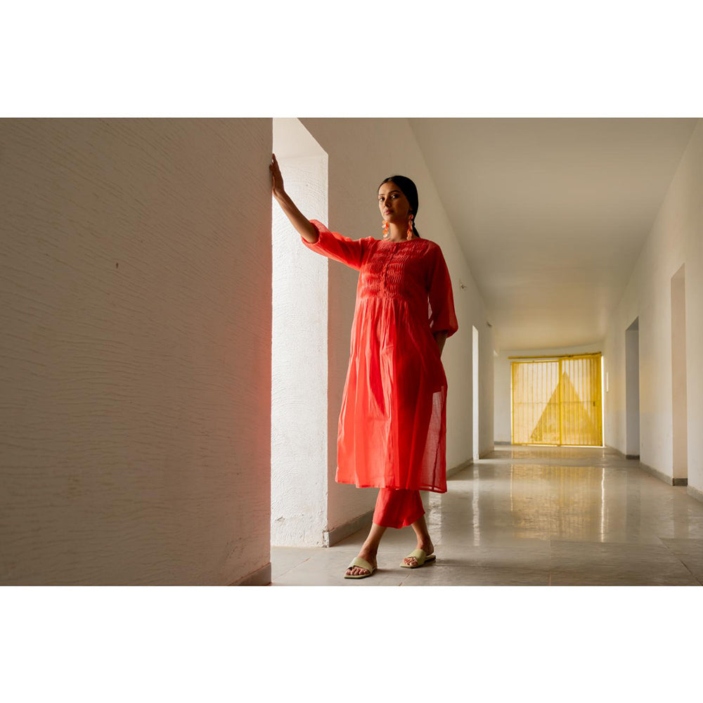 Silai Studio Coral Pleated Kurta with Inner (Set of 2)