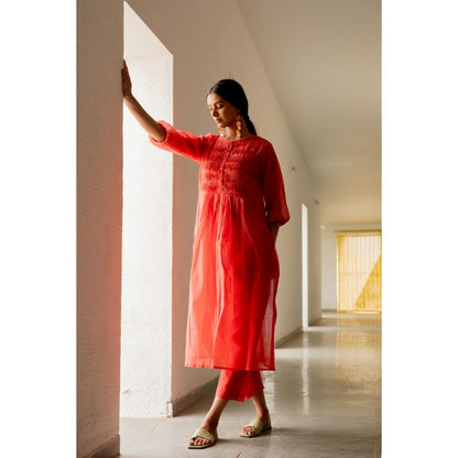 Silai Studio Coral Pleated Kurta with Inner (Set of 2)