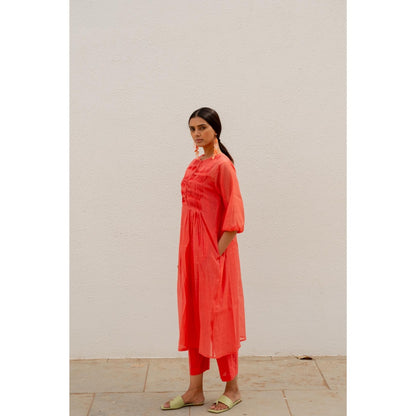 Silai Studio Coral Pleated Kurta with Inner (Set of 2)