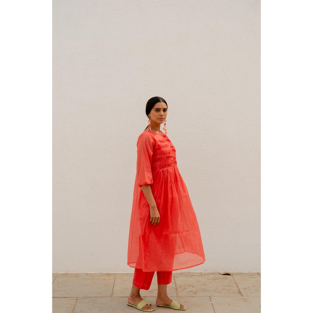 Silai Studio Coral Pleated Kurta with Inner (Set of 2)