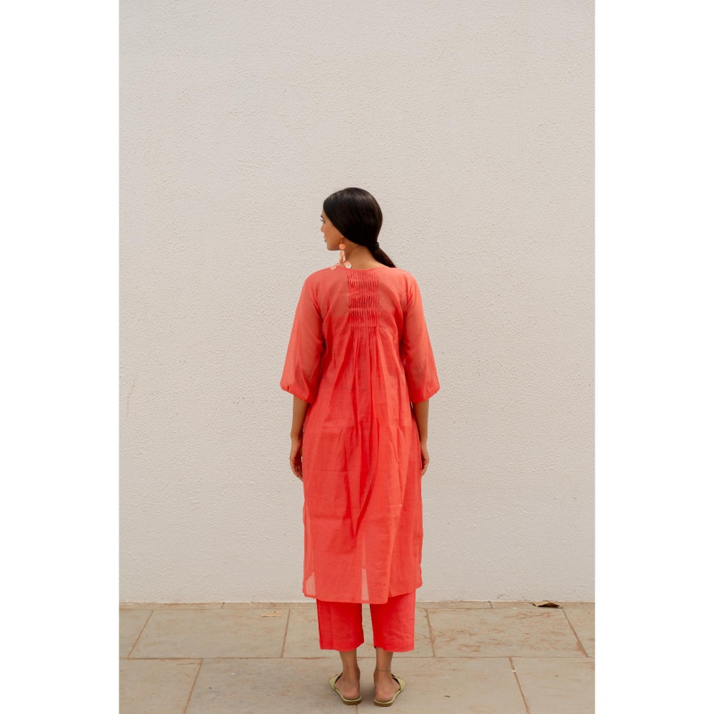 Silai Studio Coral Pleated Kurta with Inner (Set of 2)
