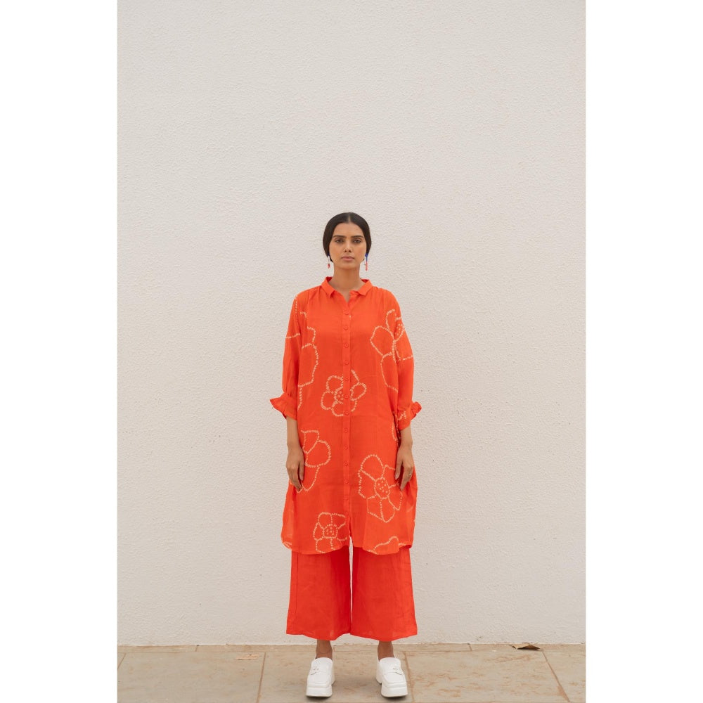 Silai Studio Burnt Orange Bandhani Kurta with Inner (Set of 2)