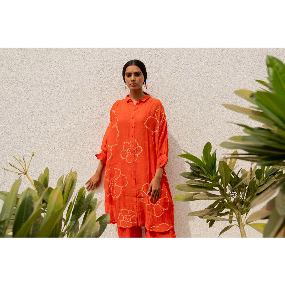Silai Studio Burnt Orange Bandhani Kurta with Inner (Set of 2)
