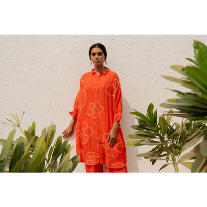 Silai Studio Burnt Orange Bandhani Kurta with Inner (Set of 2)