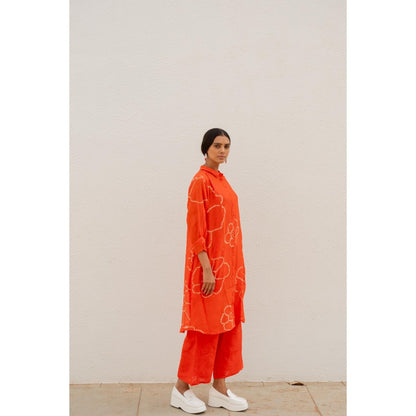 Silai Studio Burnt Orange Bandhani Kurta with Inner (Set of 2)