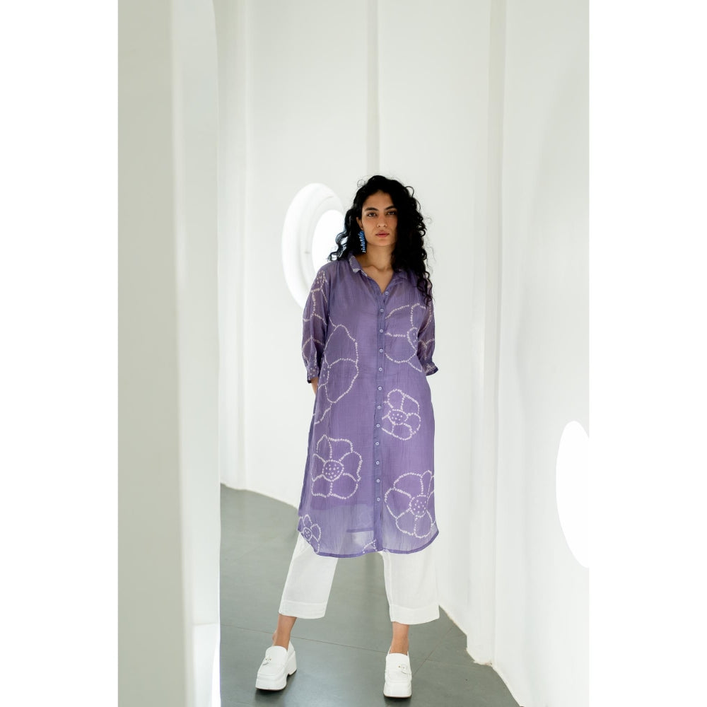 Silai Studio Periwinkle Bandhej Kurta with Inner (Set of 2)