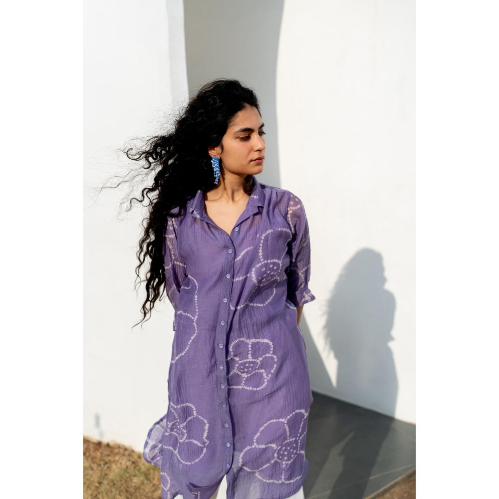 Silai Studio Periwinkle Bandhej Kurta with Inner (Set of 2)