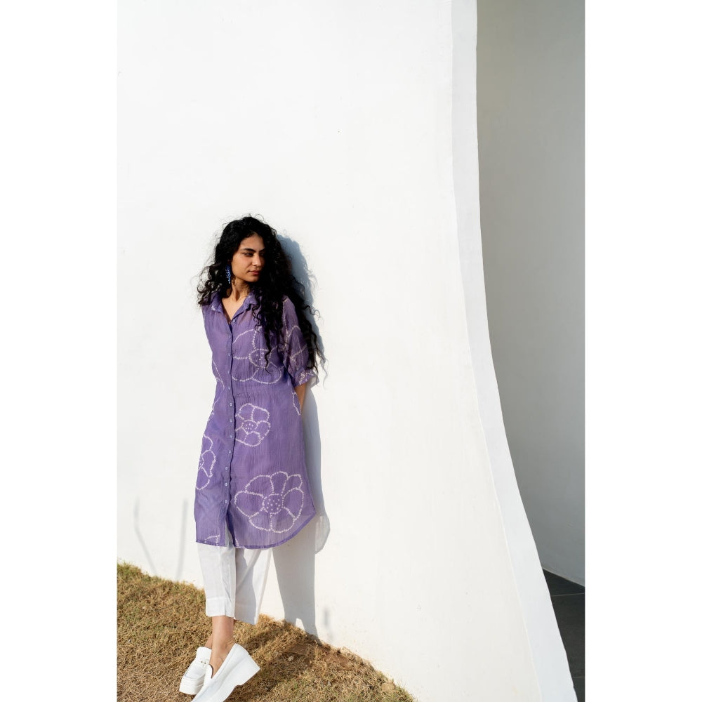 Silai Studio Periwinkle Bandhej Kurta with Inner (Set of 2)