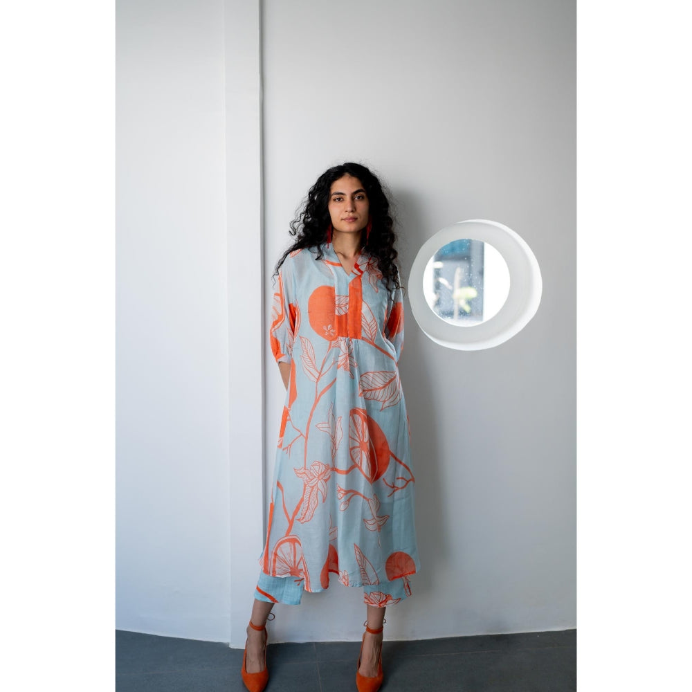 Silai Studio Mandarin Print Chanderi Kurta with Inner (Set of 2)