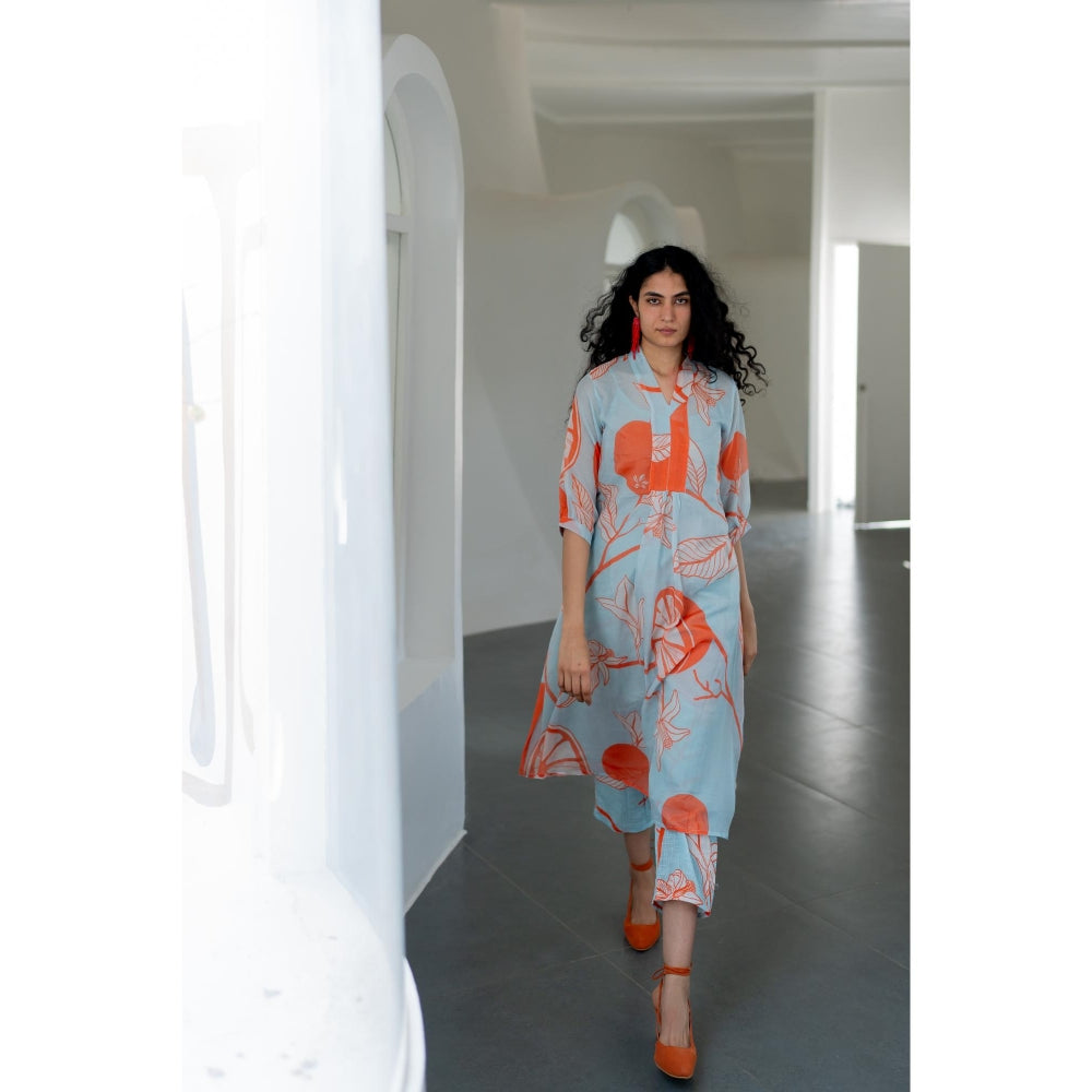 Silai Studio Mandarin Print Chanderi Kurta with Inner (Set of 2)