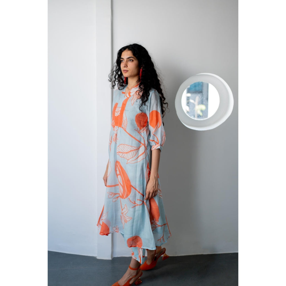 Silai Studio Mandarin Print Chanderi Kurta with Inner (Set of 2)