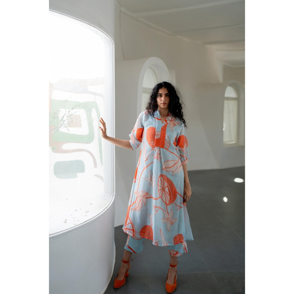 Silai Studio Mandarin Print Chanderi Kurta with Inner (Set of 2)