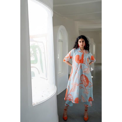 Silai Studio Mandarin Print Chanderi Kurta with Inner (Set of 2)