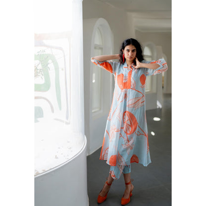 Silai Studio Mandarin Print Chanderi Kurta with Inner (Set of 2)