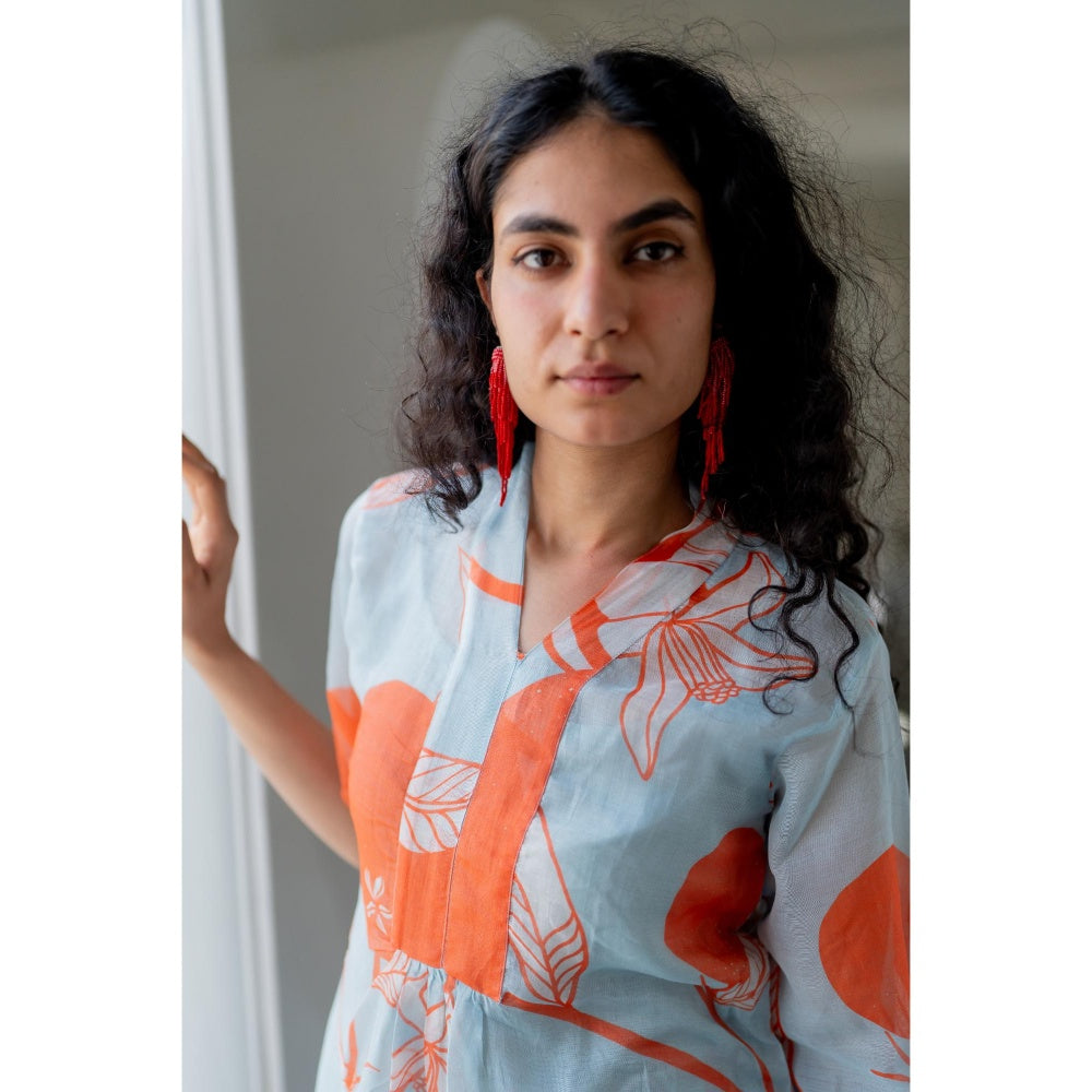 Silai Studio Mandarin Print Chanderi Kurta with Inner (Set of 2)
