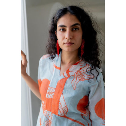 Silai Studio Mandarin Print Chanderi Kurta with Inner (Set of 2)
