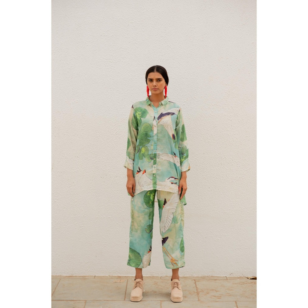 Silai Studio Oriental Cranes And Frogs Tunic Co-Ord (Set of 3)