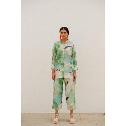 Silai Studio Oriental Cranes And Frogs Tunic Co-Ord (Set of 3)