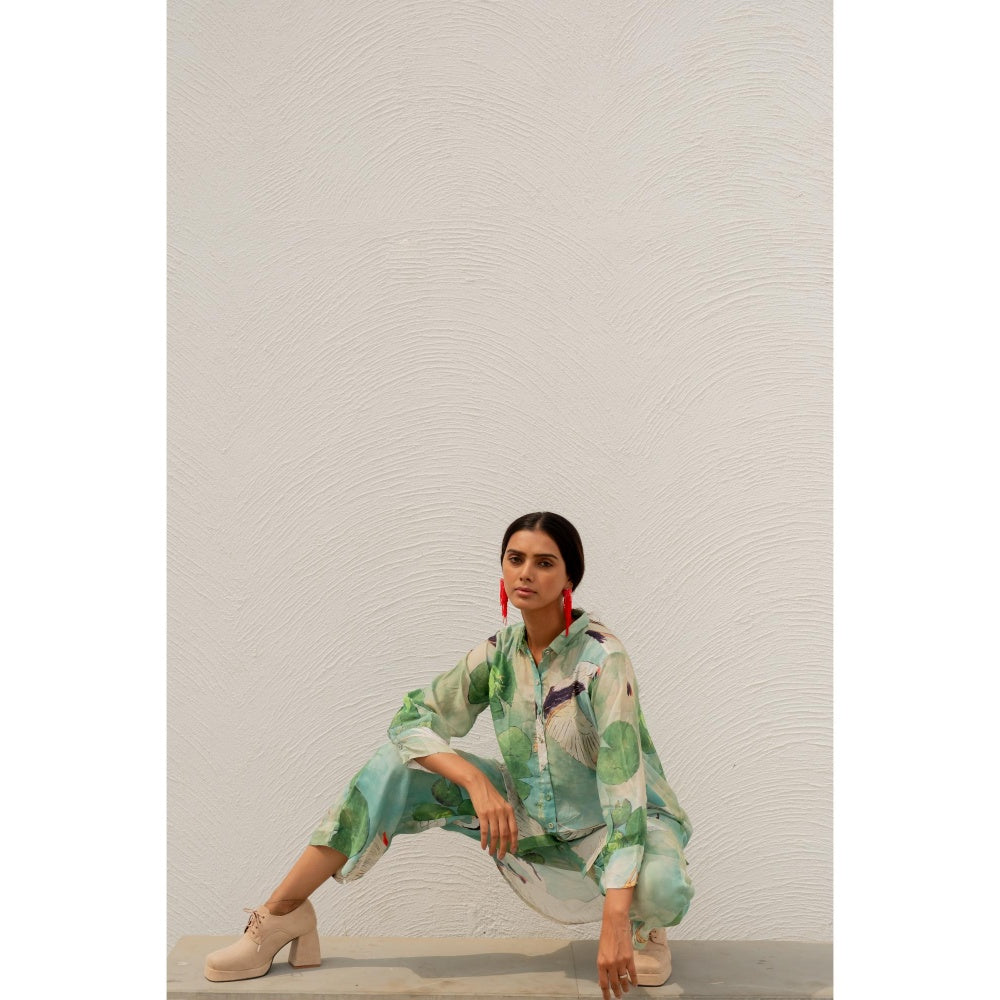 Silai Studio Oriental Cranes And Frogs Tunic Co-Ord (Set of 3)