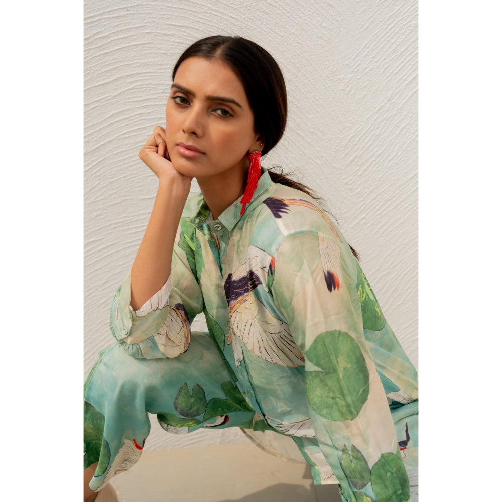 Silai Studio Oriental Cranes And Frogs Tunic Co-Ord (Set of 3)