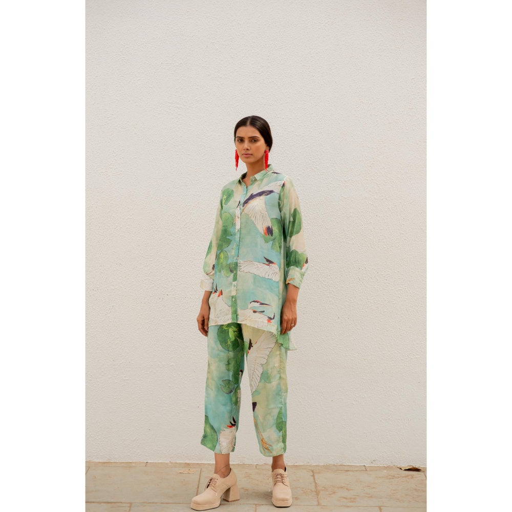 Silai Studio Oriental Cranes And Frogs Tunic Co-Ord (Set of 3)