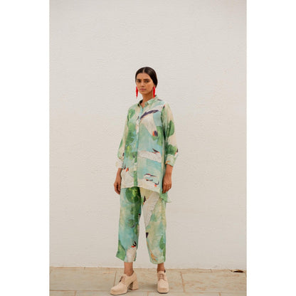 Silai Studio Oriental Cranes And Frogs Tunic Co-Ord (Set of 3)