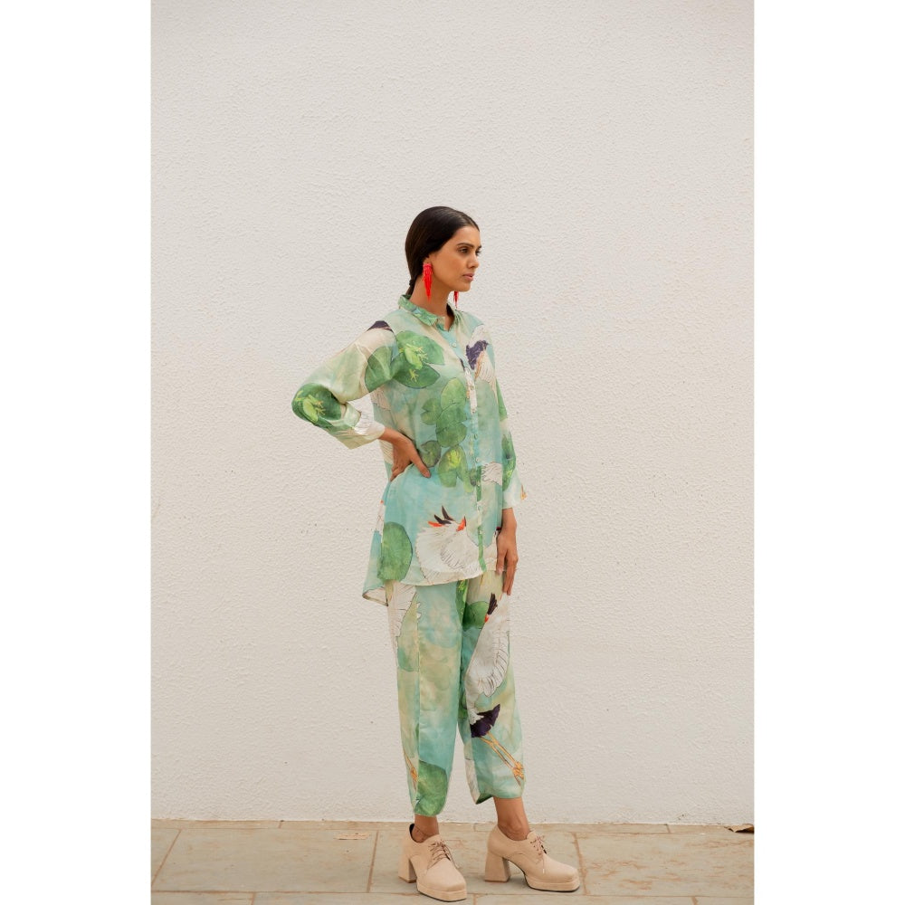 Silai Studio Oriental Cranes And Frogs Tunic Co-Ord (Set of 3)
