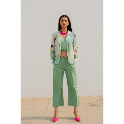 Silai Studio Oriental Cranes Jacket With Bustier and Pant (Set of 3)