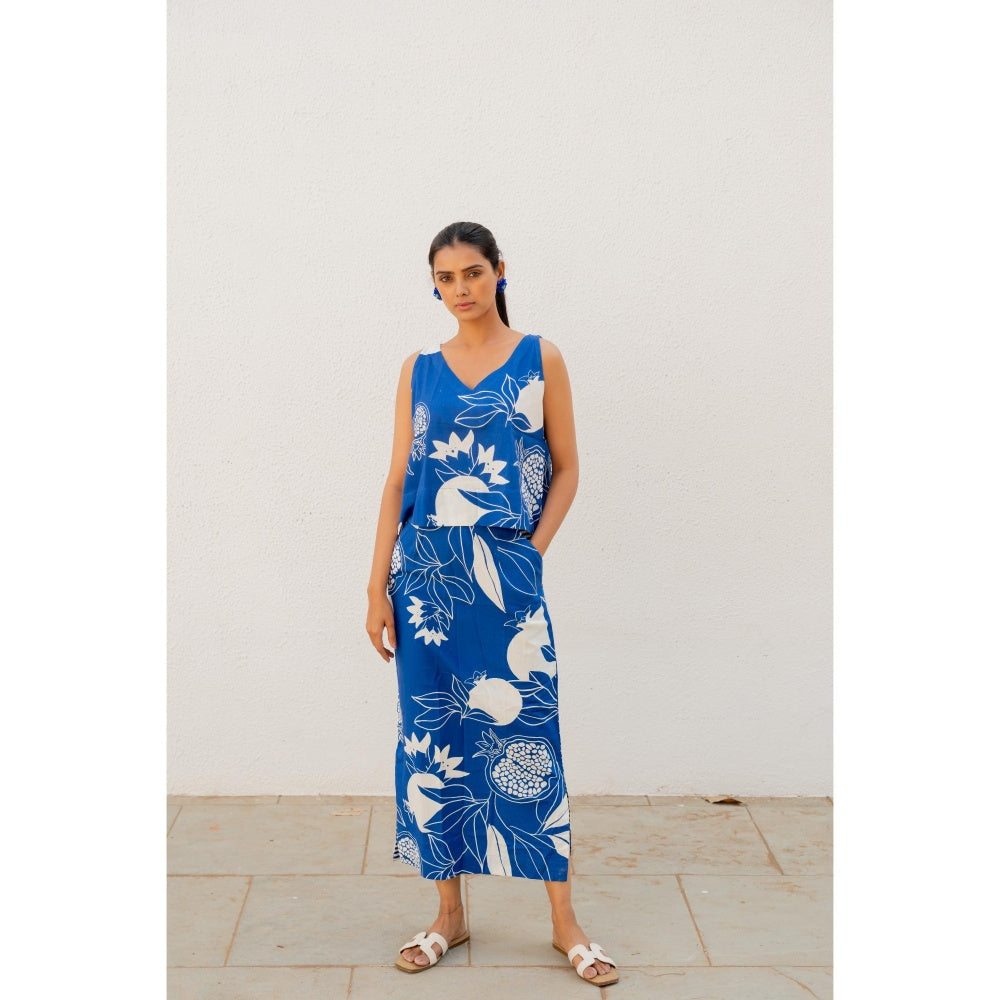 Silai Studio Blue Anaar Top with Skirt (Set of 2)
