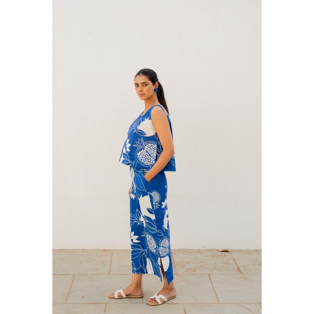 Silai Studio Blue Anaar Top with Skirt (Set of 2)
