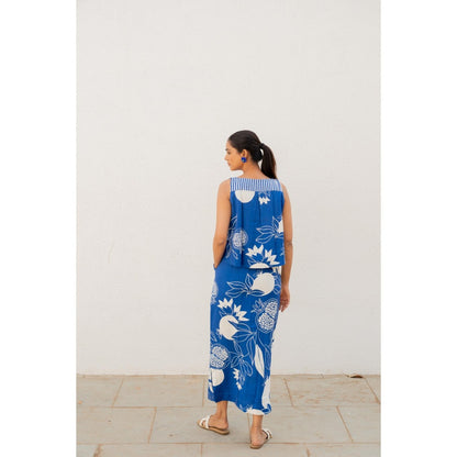 Silai Studio Blue Anaar Top with Skirt (Set of 2)