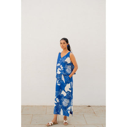 Silai Studio Blue Anaar Top with Skirt (Set of 2)