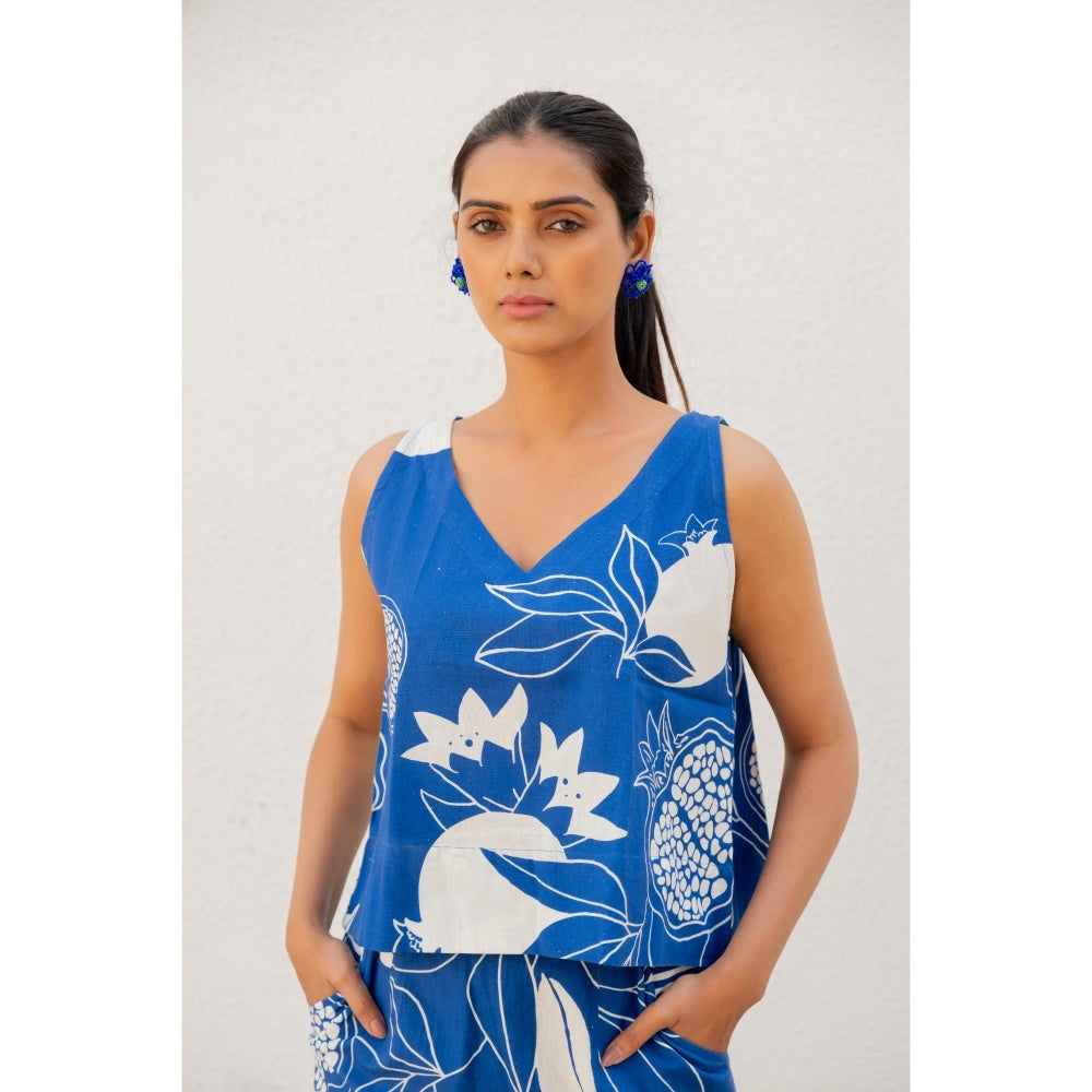Silai Studio Blue Anaar Top with Skirt (Set of 2)