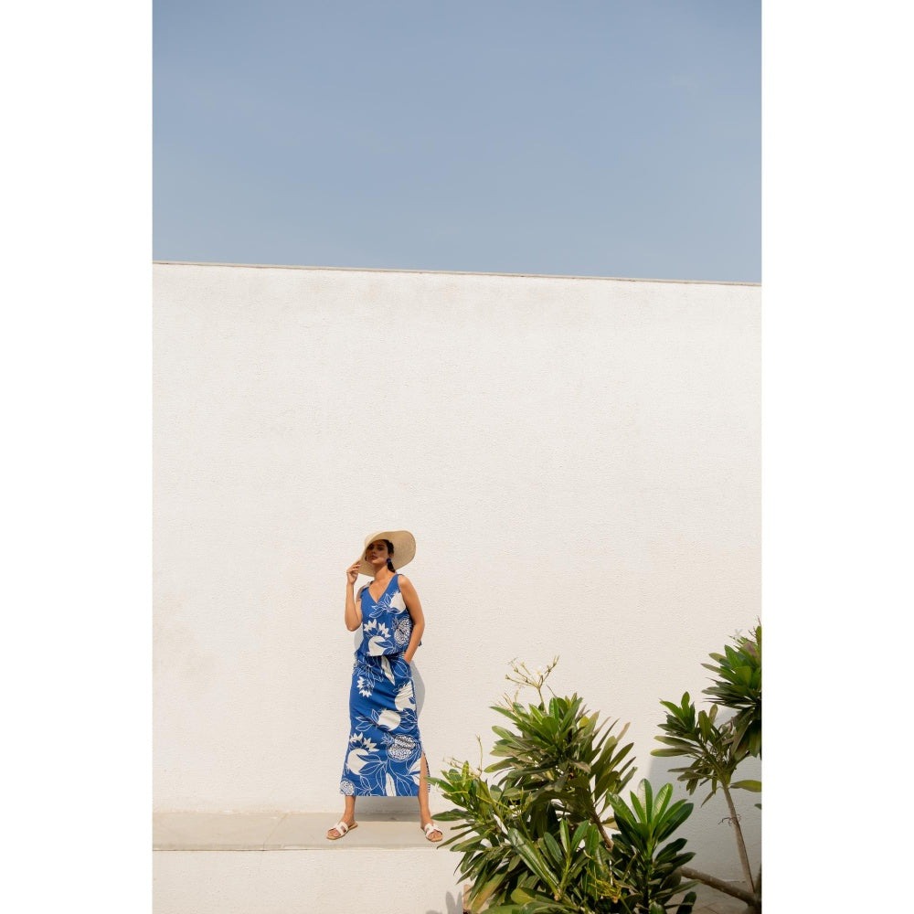 Silai Studio Blue Anaar Top with Skirt (Set of 2)
