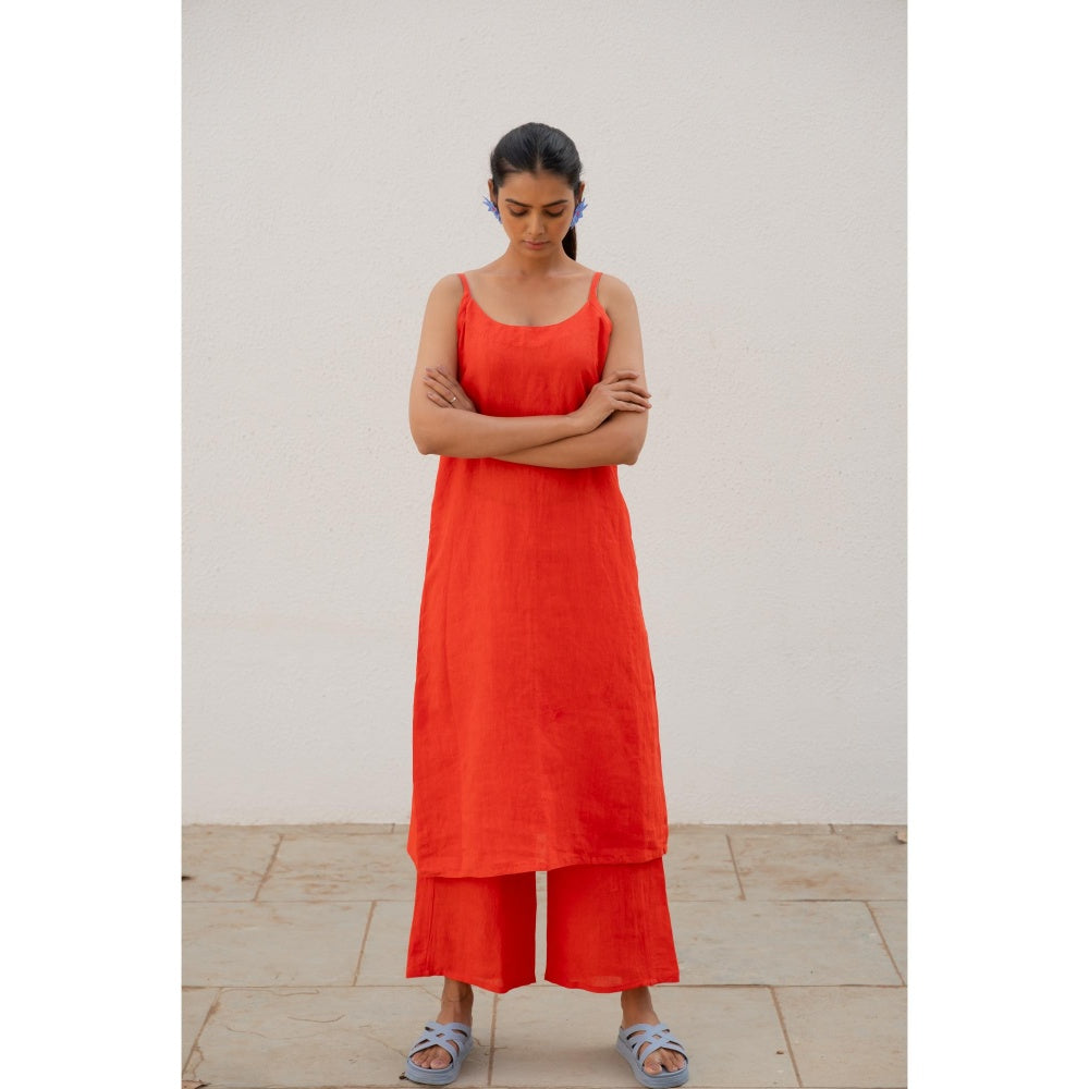 Silai Studio Scarlet Linen Spaghetti Kurta with Palazzo (Set of 2)