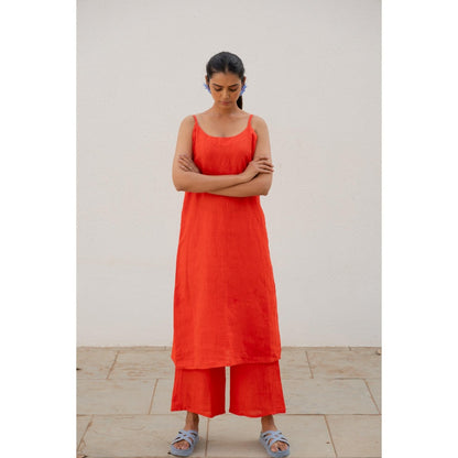 Silai Studio Scarlet Linen Spaghetti Kurta with Palazzo (Set of 2)