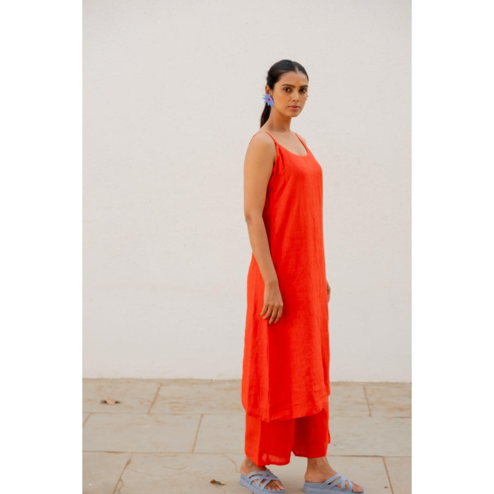 Silai Studio Scarlet Linen Spaghetti Kurta with Palazzo (Set of 2)