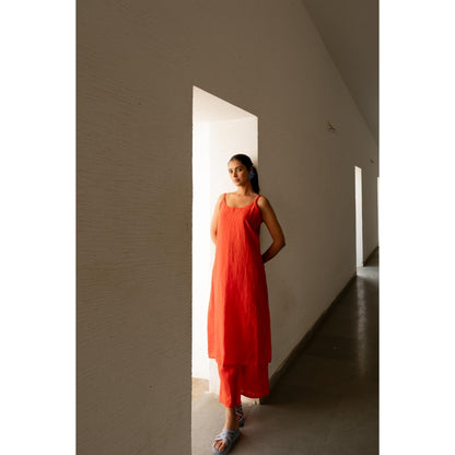 Silai Studio Scarlet Linen Spaghetti Kurta with Palazzo (Set of 2)
