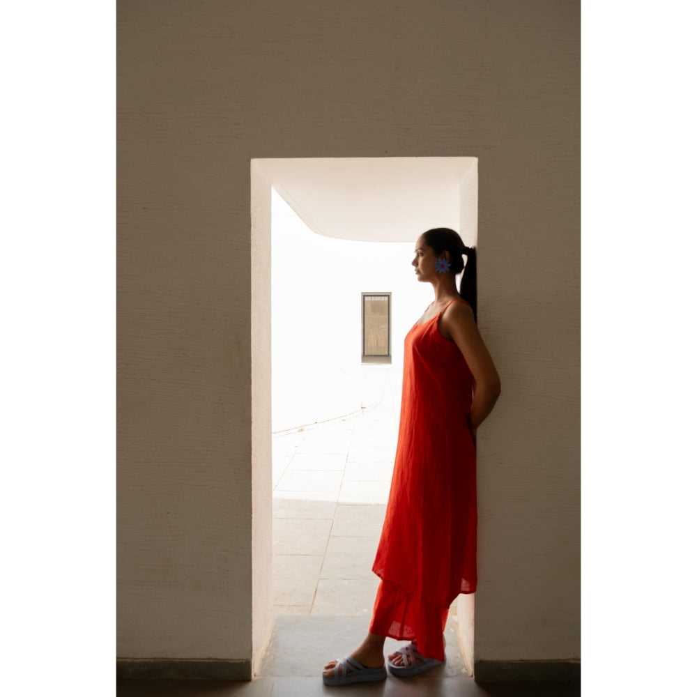 Silai Studio Scarlet Linen Spaghetti Kurta with Palazzo (Set of 2)