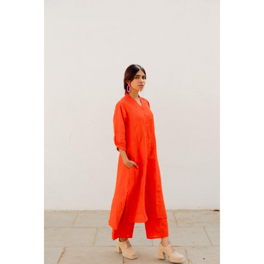 Silai Studio Scarlet Linen Button Down Kurta with Palazzo (Set of 2)